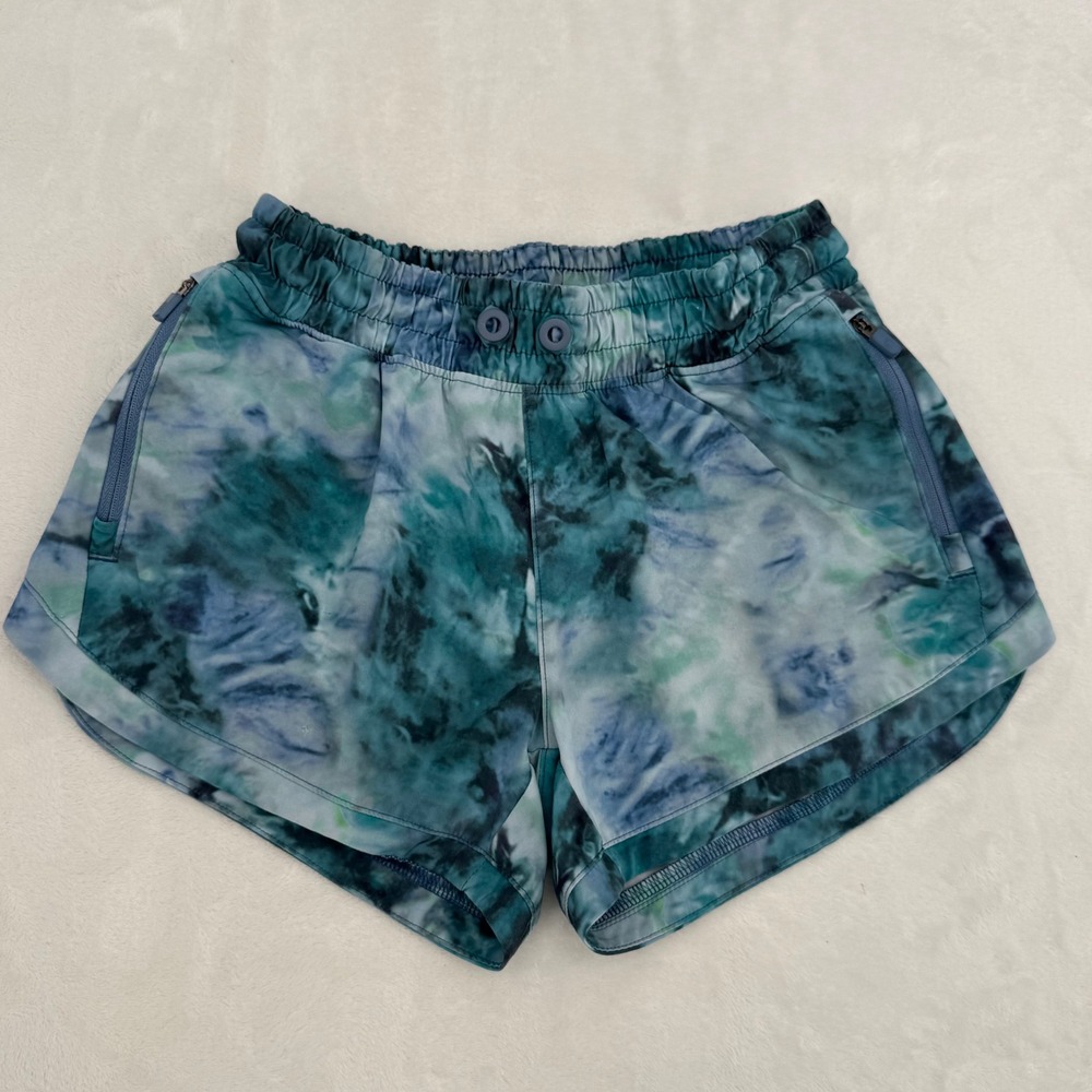 Athleta Girl All Play‎ 3" Athletic Shorts Size Medium 8-10 Solarize Blue Tie-Dye